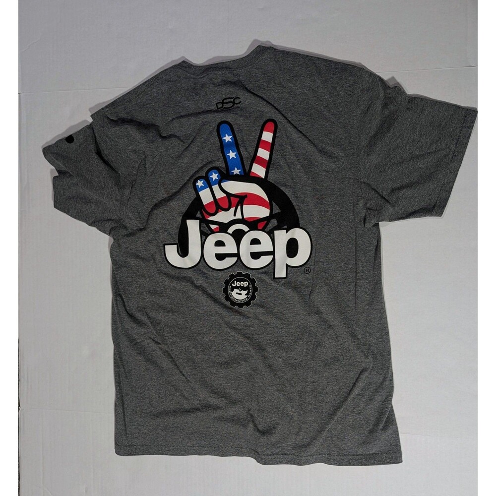 Jeep Men's Grey Short Sleeve Peace Sign Stars And Stripes Logo Tee Large